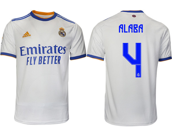 Men's Real Madrid #4 David Alaba 2021/22 White Home Soccer Jersey